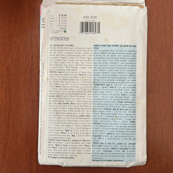 Butterick 5110 18" Doll Clothes Sewing Pattern - NEW, Uncut Pattern - Picture 6 of 11